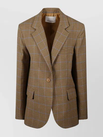 The Frankie Shop Houndstooth Oversized Blazer Flap Pockets In Brown