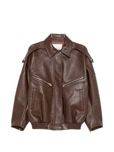 The Frankie Shop Hudson Faux Leather Bomber Jacket In Brown