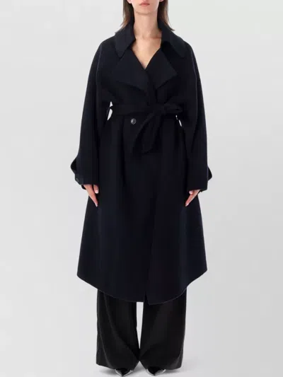 The Frankie Shop Veyron Double-breasted Belted Twill Trench Coat In Black