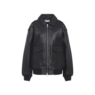 The Frankie Shop Viper Leather Jacket Pointed Collar In Black