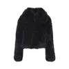 The Frankie Shop Voluminous Cropped Jacket With Plush Faux Fur Texture In Black