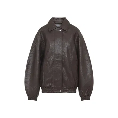 The Frankie Shop Faux Leather Casual Jacket In Brown