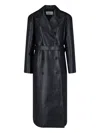 The Frankie Shop Double-breasted Faux Leather Coat With Removable Waist Belt In Black