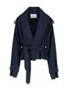 The Frankie Shop Waist Belted Jacket With Epaulettes And Lapels In Blue