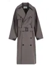 The Frankie Shop Double-breasted Trench Coat With Adjustable Waist And Maxi Lapel In Gray