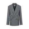 The Frankie Shop Double Breasted Blazer Pinstripes In Gray