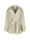 The Frankie Shop Oversized Short Trench Coat With Maxi Lapel In Neutral