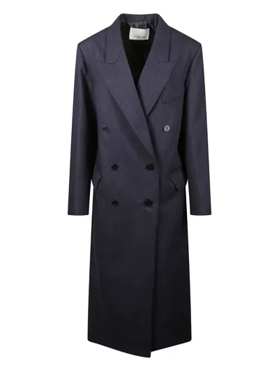 The Frankie Shop Jane Double-breasted Coat In Blue