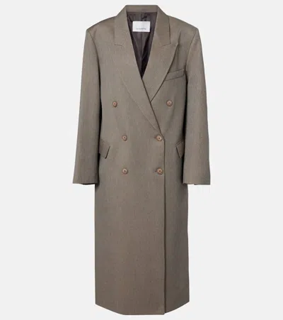 The Frankie Shop Long Double-breasted Coat Featuring Pockets In Animal Print