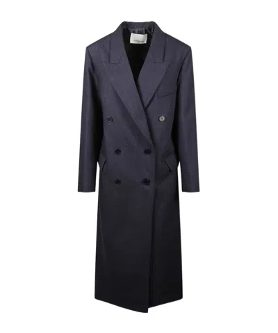 The Frankie Shop Jane Plaid Long Coat In Blue