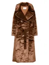 The Frankie Shop Joni Belted Faux Fur Maxi Coat In Brown