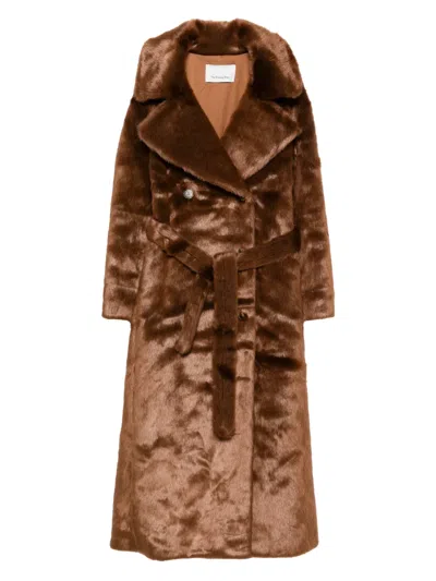 The Frankie Shop Joni Belted Faux Fur Maxi Coat In Brown