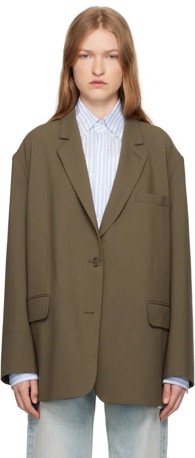 The Frankie Shop Khaki Bea Blazer In Chocolate