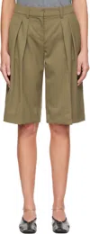 The Frankie Shop Womens Khaki Bilbao Pleated Wool Bermuda Shorts In Green