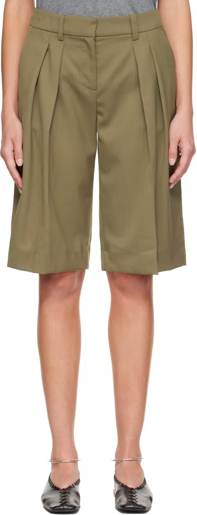 THE FRANKIE SHOP KHAKI BILBAO PLEATED BERMUDA SHORTS
