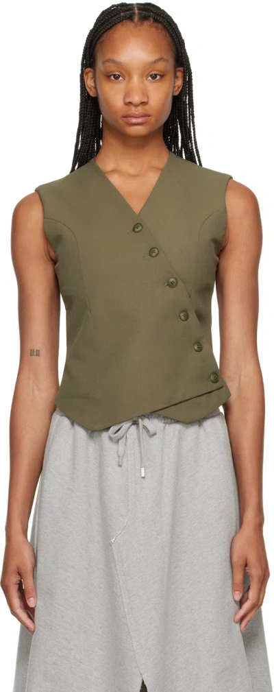 The Frankie Shop Khaki Maesa Cross Vest In Olive
