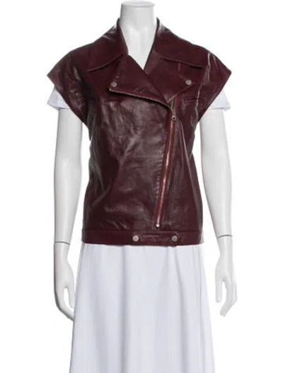 Pre-owned The Frankie Shop Lamb Leather Biker Jacket In Burgundy