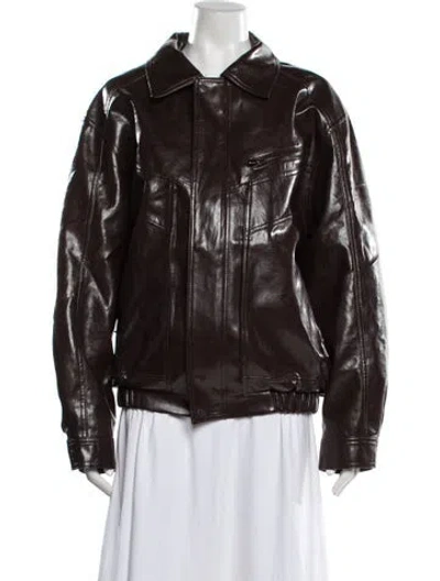 Pre-owned The Frankie Shop Leather Biker Jacket In Brown