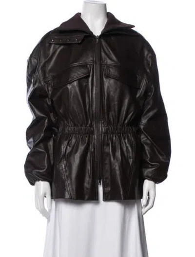 Pre-owned The Frankie Shop Leather Biker Jacket In Brown