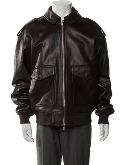 Pre-owned The Frankie Shop Leather Bomber Jacket In Brown