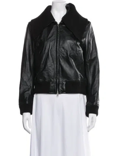 Pre-owned The Frankie Shop Leather Bomber Jacket In Green