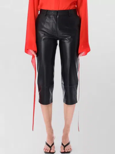 The Frankie Shop Leather Cropped Capri Shorts High Waist In Black