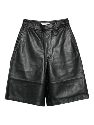 The Frankie Shop Leather Panelled Shorts In Black