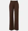 The Frankie Shop Straight Trousers With Belt Loops And Pleated Front In Brown