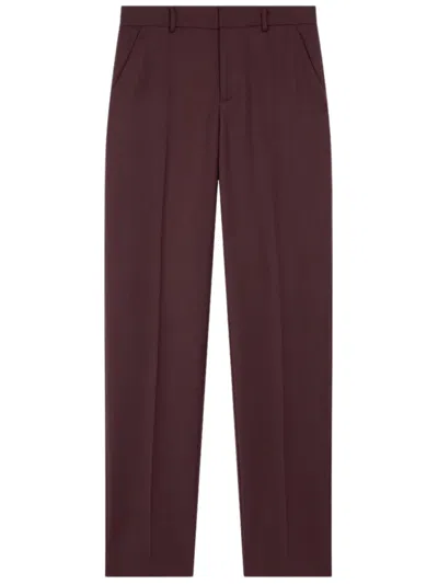 The Frankie Shop Burgundy Wool Blend Straight Front Pleat Straight-leg Pants In Brown
