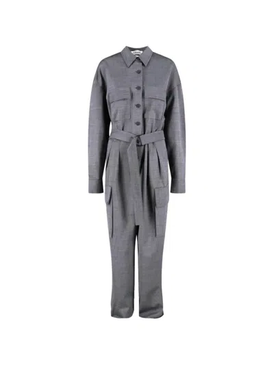 The Frankie Shop Tailored Knee Length Jacket Belted Waist In Gray