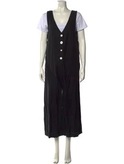 Pre-owned The Frankie Shop Linen Plunge Neckline Jumpsuit In Black