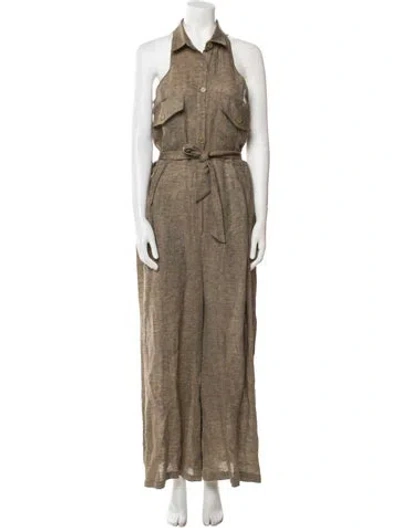 Pre-owned The Frankie Shop Linen V-neck Jumpsuit W/ Tags In Brown