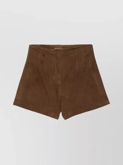 The Frankie Shop Lise High Waist Suede Shorts In Brown