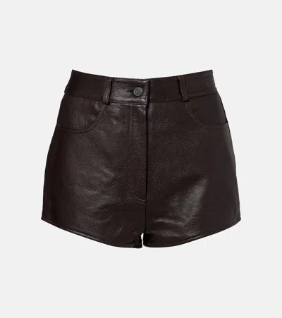 The Frankie Shop Loen High-rise Leather Micro Shorts In Brown
