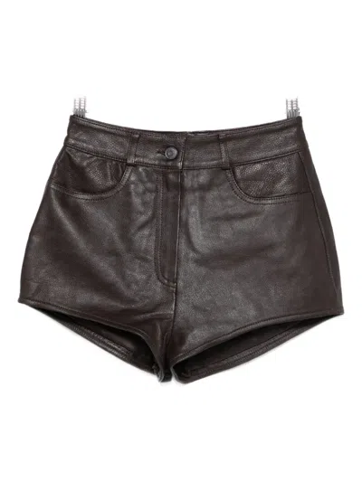 The Frankie Shop Loen Leather Pocket Shorts In Brown