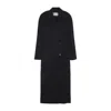 The Frankie Shop Long Double-breasted Wool Blend Coat With Tailored Silhouette In Black
