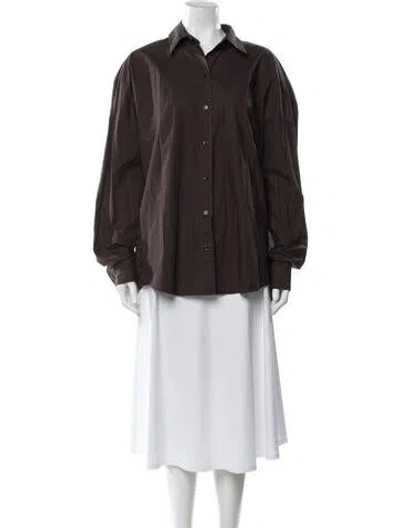 Pre-owned The Frankie Shop Long Sleeve Button-up Top In Brown