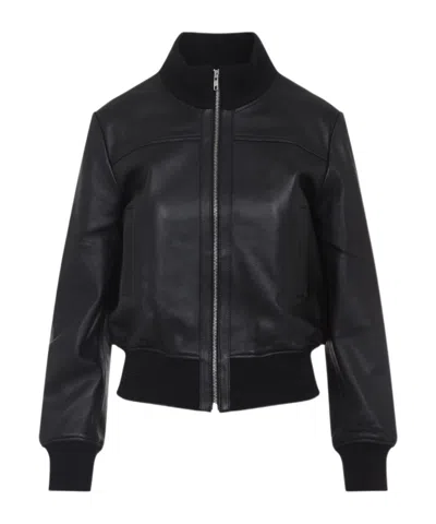 The Frankie Shop Long Sleeve Leather Jacket In Black