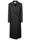 The Frankie Shop Womens Jane Double-breasted Woven Long Coat Grey Melange Xs In Black