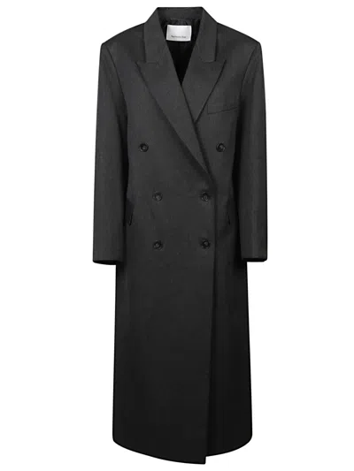 The Frankie Shop Longline Dark Grey Coat With Double-breasted Design In Black