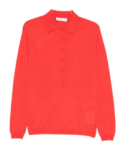 The Frankie Shop Long-sleeved Knit Polo Shirt In Red