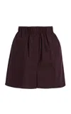 The Frankie Shop Straight Cut Shorts With Elastic Waistband And Back Pocket In Brown