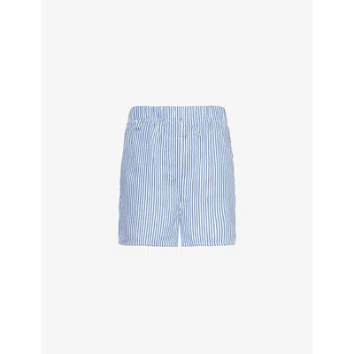 The Frankie Shop Womens White And Blue Lui Fluid Stripe-print Woven Shorts