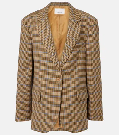 The Frankie Shop Lyra Houndstooth Oversized Blazer In Gold