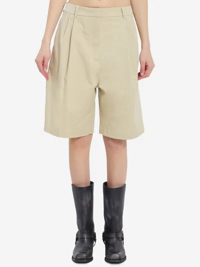 The Frankie Shop Marfa Cotton Pleated Bermuda In White
