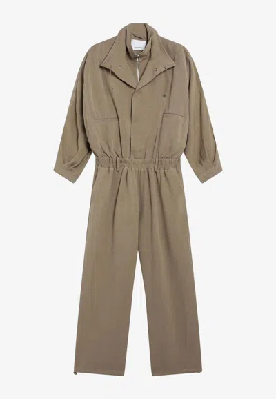 The Frankie Shop Marvin Linen Jumpsuit In Brown