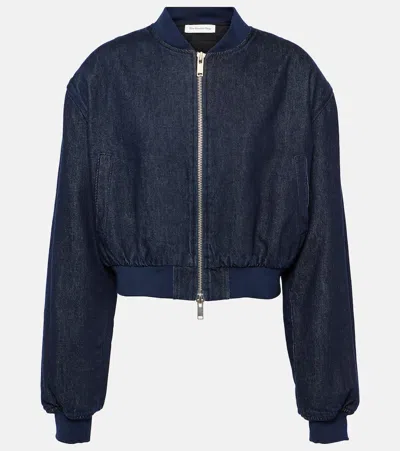 The Frankie Shop Micky Cropped Denim Bomber Jacket In Blue