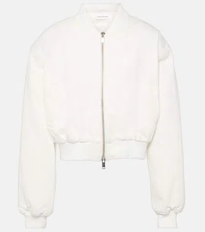 The Frankie Shop Micky Cropped Denim Bomber Jacket In White