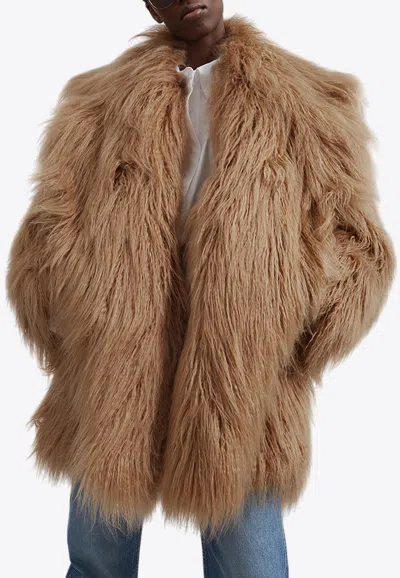 The Frankie Shop Miley Oversized Faux Fur Jacket In Camel