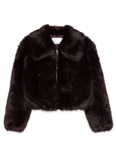 The Frankie Shop Mini Faux Fur Jacket In Dark Plum